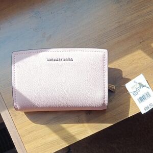 Michael Kors Blush Pink Leather Compact Wallet with Gold Logo